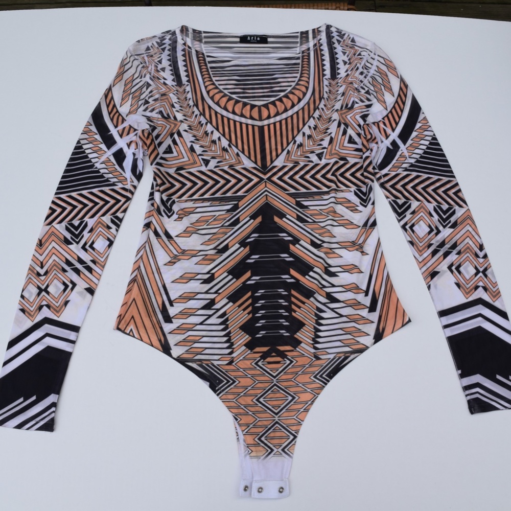 Aria Orange and Black Mesh Bodysuit